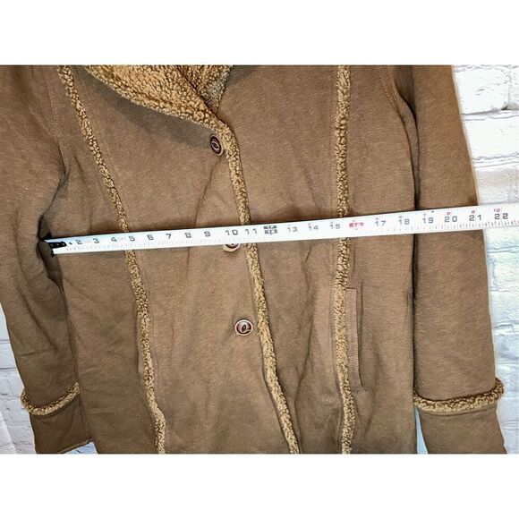 EDDIE BAUER SHERPA FAUX SHEARLING REVERSIBLE COAT SOFT BROWN TRENCH SOFT LARGE - Picture 12 of 12